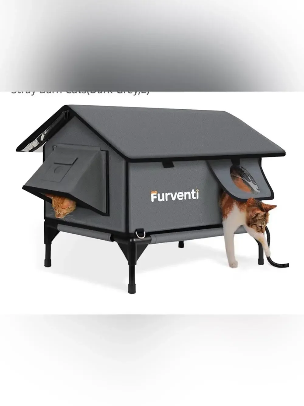 Outdoor Cat House Large Dark Grey Elevated Weatherproof Stray Barn